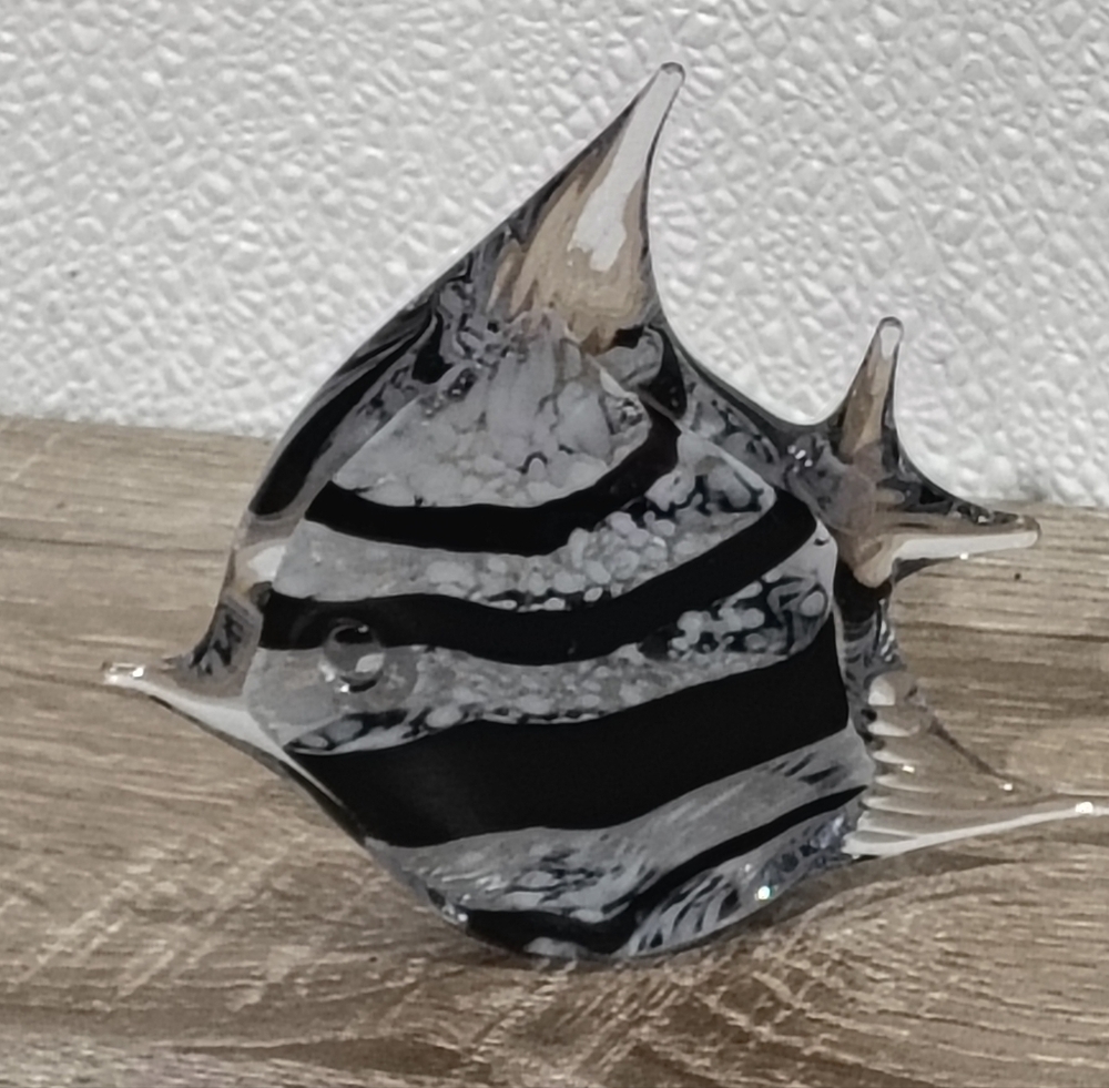 Black & Clear Glass Angelfish Vase - Decorative Home Accent